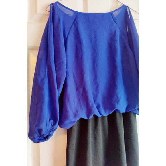 BONGO Dress Blue Black Split Sleeves Short Size Juniors S Small Bodycon Pencil - Picture 4 of 8